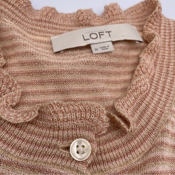 Ann Taylor Loft Striped Metallic Button Up Cardigan Sweater Blush Pink Medium - Picture 5 of 6